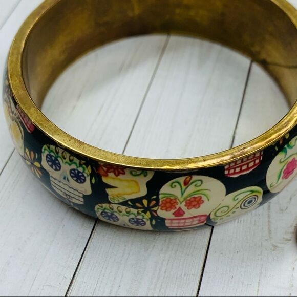 Skull Brass Bangle  - Picture 3 of 3